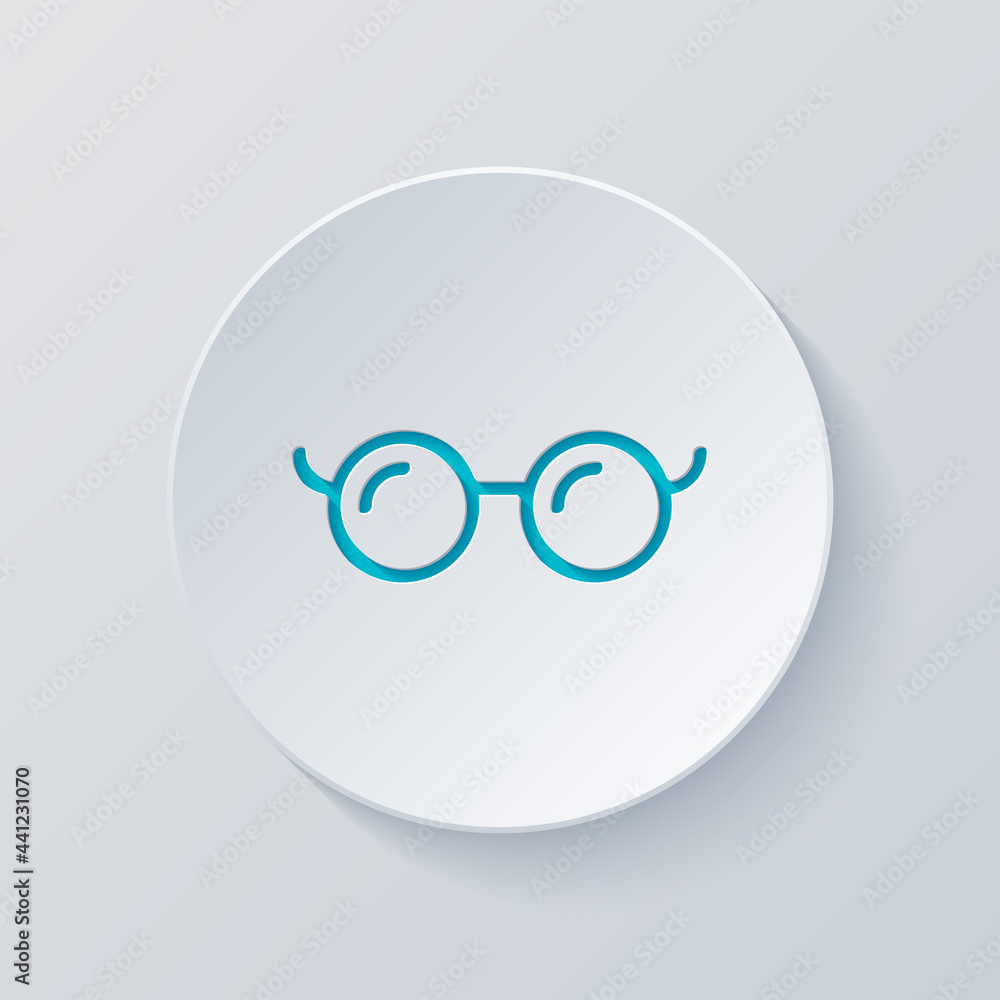 Round glasses, simple icon. Cut circle with gray and blue layers. Paper style Round glasses, simple icon. Cut circle with gray and blue layers. Paper style