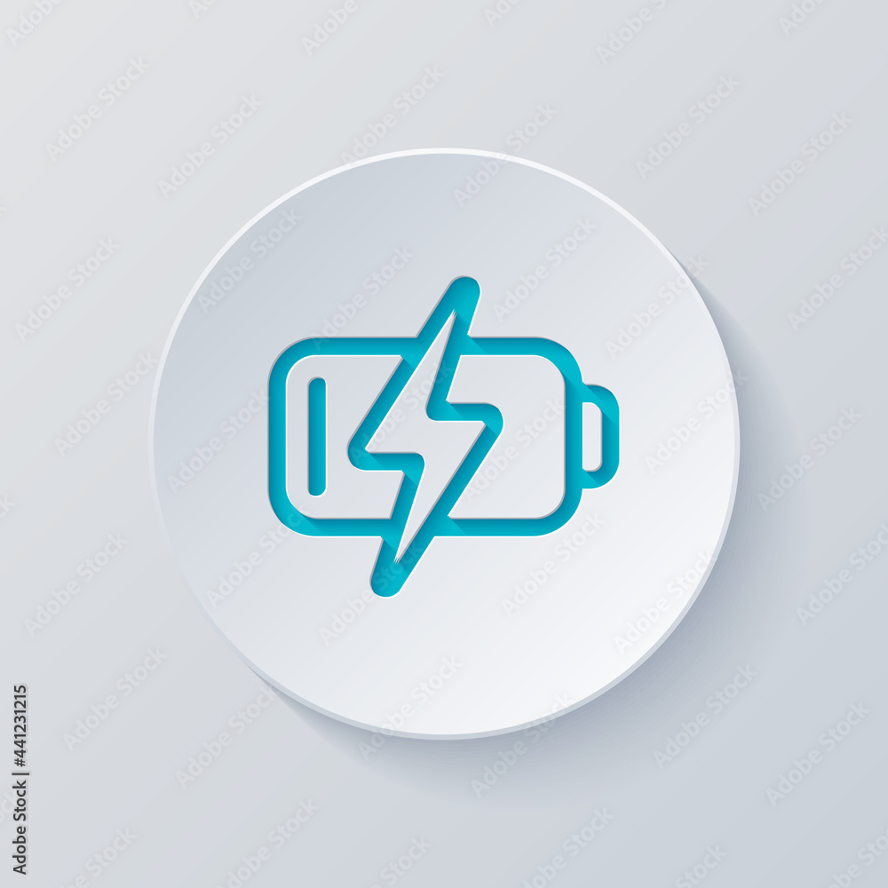 Battery, simple icon. Cut circle with gray and blue layers. Paper style Battery, simple icon. Cut circle with gray and blue layers. Paper style