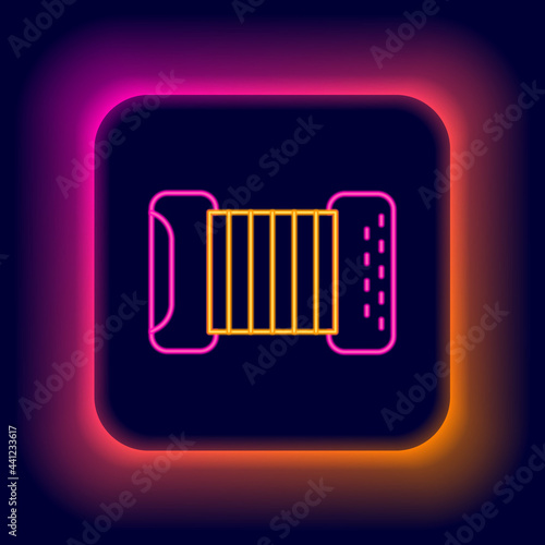 Glowing neon line Musical instrument accordion icon isolated on black background. Classical bayan, harmonic. Colorful outline concept. Vector