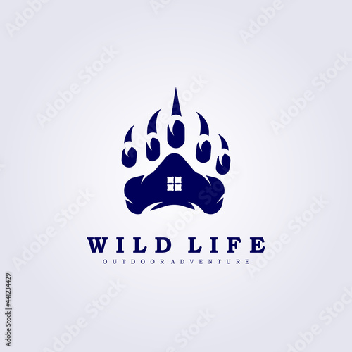 wildlife house adventure bear footprint logo vector illustration design vintage