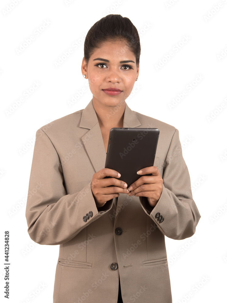 business woman using a mobile phone or smartphone isolated on a white background business woman using a mobile phone or smartphone isolated on a white background
