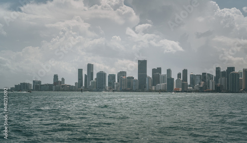 city skyline from the sea Miami Florida usa sky clouds panoramic buildings downtown Brickell summer water  © Alberto GV PHOTOGRAP