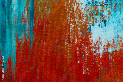 creative background, a spot of colored primer rubbed on the surface of a linen canvas, temporary object, close, toning