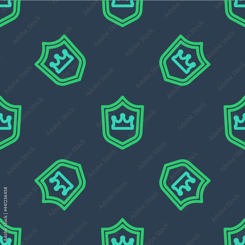 Line Shield with crown icon isolated seamless pattern on blue background. Vector Line Shield with crown icon isolated seamless pattern on blue background. Vector
