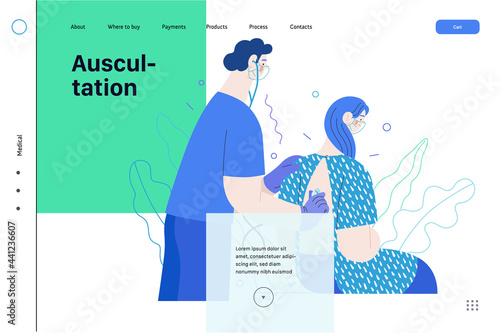 Auscultation - medical insurance web template. Modern flat vector