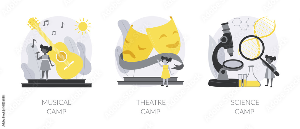 Fototapeta premium Summer vacation camps abstract concept vector illustrations.