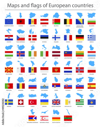 Europe. Country border maps and flags. Vector illustration Free Download Europe. Country border maps and flags. Vector illustration - GFXLoad