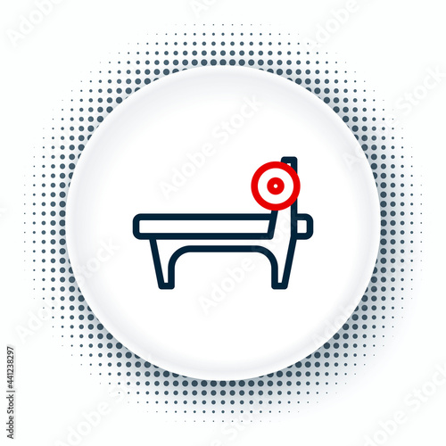 Line Bench with barbel icon isolated on white background. Gym equipment. Bodybuilding, powerlifting, fitness concept. Colorful outline concept. Vector