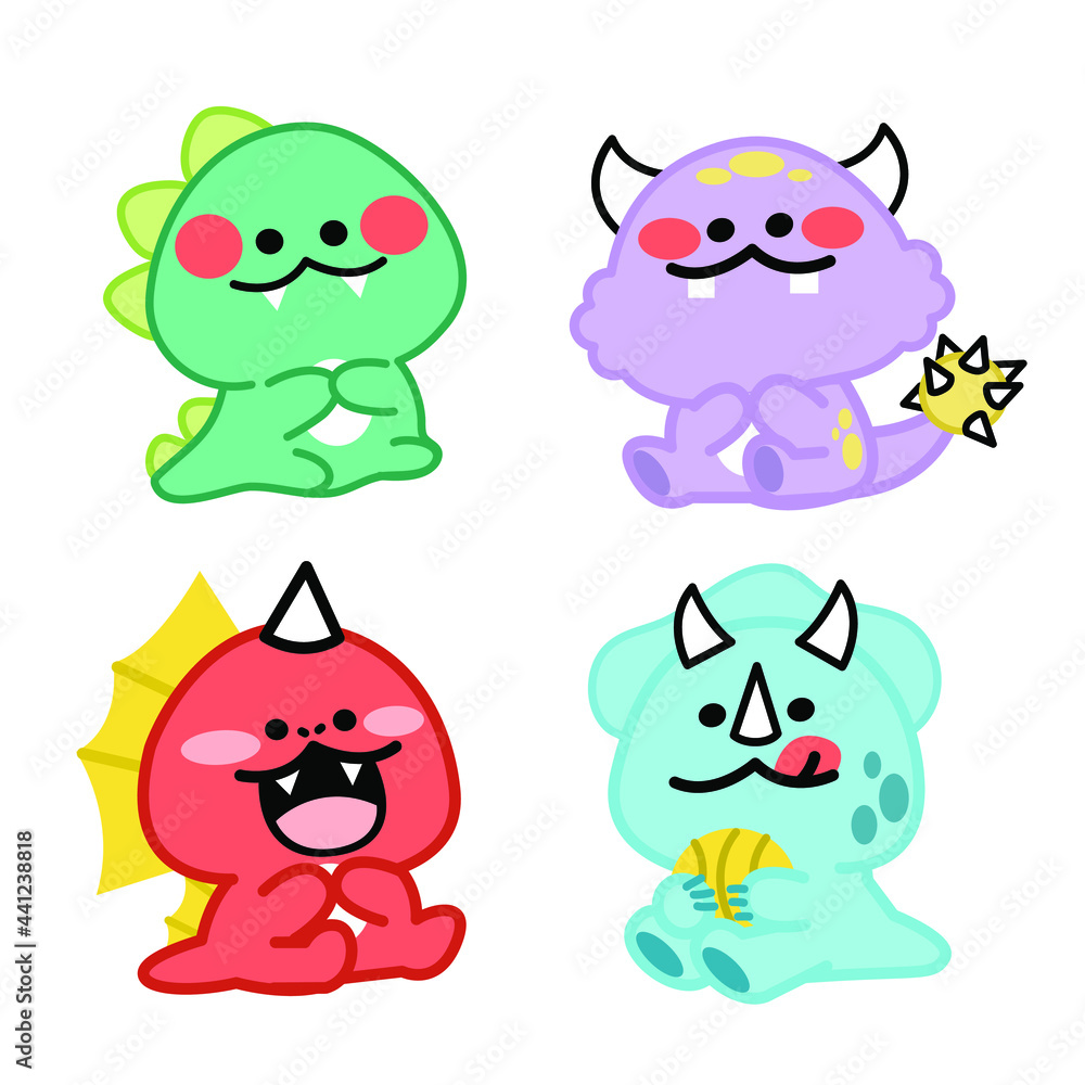 Adorable Little Monsters Doodle Illustration Set Premium Vector