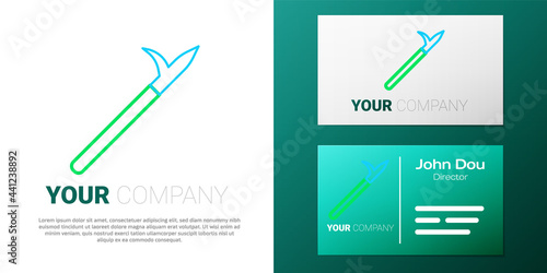Line Metal pike pole with wooden handle icon isolated on white background. Spear, pickaxe, hook hand extinguishing instrument and tool for fireman. Colorful outline concept. Vector