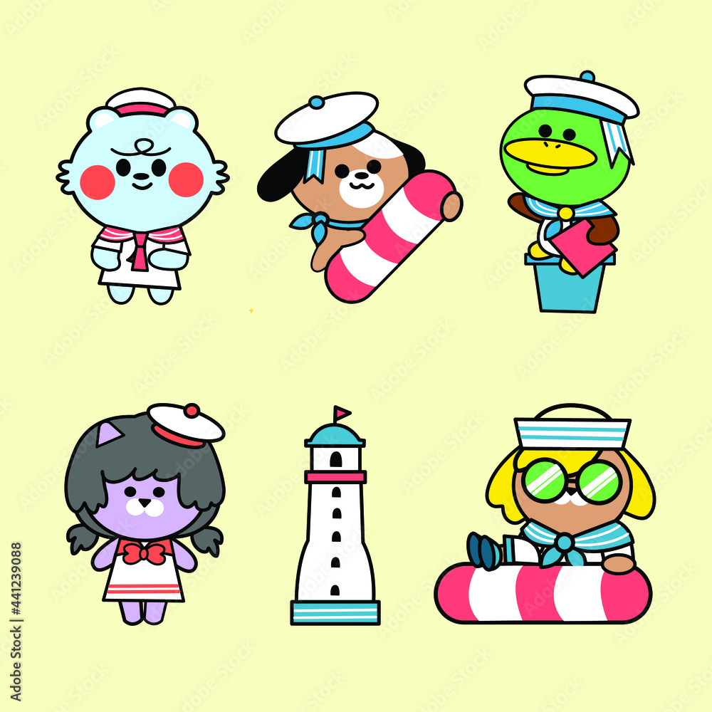 Little Friends Summer Costume Doodle Illustration Set Premium Vector Little Friends Summer Costume Doodle Illustration Set Premium Vector