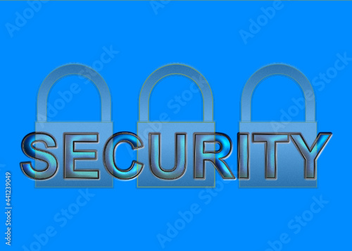Drei Vorhängeschlösser und das Wort Security
