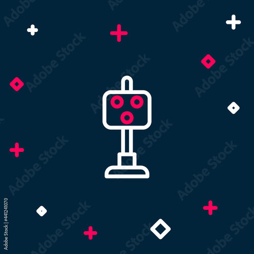 Line Train traffic light icon isolated on blue background. Traffic lights for the railway to regulate the movement of trains. Colorful outline concept. Vector