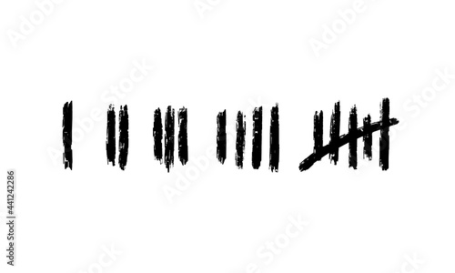 Tally marks  prison wall on white background. Counting signs. Vector illustration hand drawn
