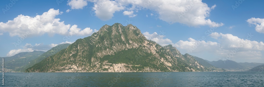 Panorama of Iseo lake and the surrounding mountains, Bergamo Italy.