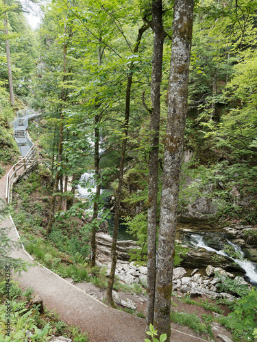 Tegernsee Wasserfall. Zwischen Enterrottach und Valepp. Rottach-Wasserfälle traumhaft schöne Wasserfälle mit herrlicher Kulisse. Fallstufen und der großen Gumpe photo