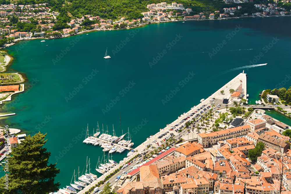 Aerial view of Kotor and the Bay of Kotor. Montenegro