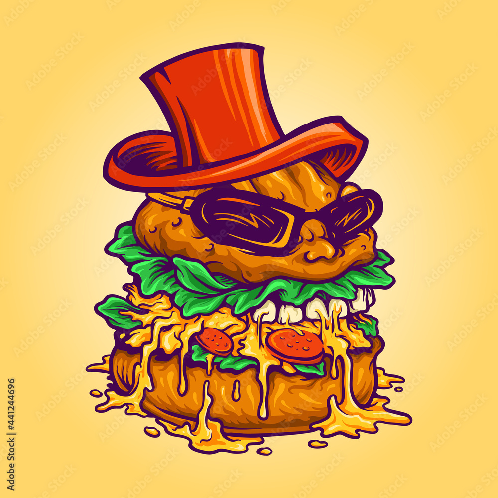 Logo Badass Burger Fast Food Vector illustrations for your work Logo, mascot merchandise t-shirt, stickers and Label designs, poster, greeting cards advertising business company or brands.