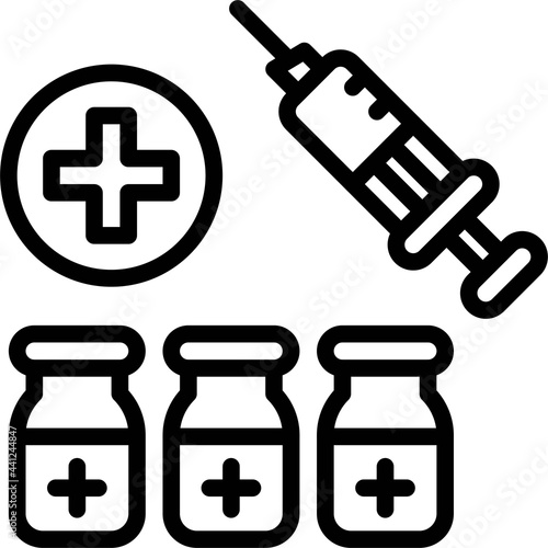 Vaccine bottle with Syringe icon, Vaccine Development related vector