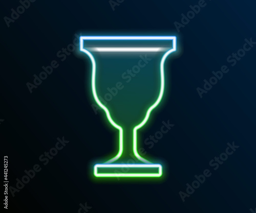 Glowing neon line Christian chalice icon isolated on black background. Christianity icon. Happy Easter. Colorful outline concept. Vector