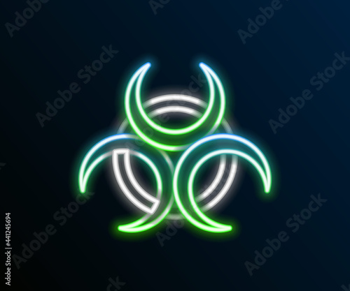 Glowing neon line Biohazard symbol icon isolated on black background. Colorful outline concept. Vector