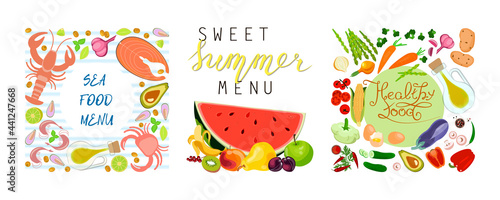 Square compositions menu banner with different with food