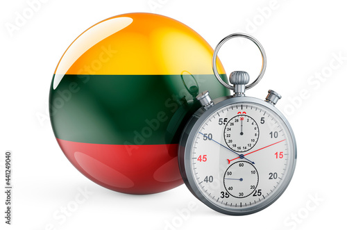 Stopwatch with flag of Lithuania, 3D rendering photo