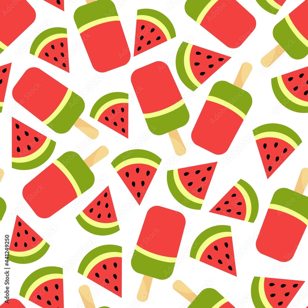 Seamless pattern with the image of watermelon ice cream and a ...