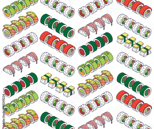 Isometric Sushi Rolls Icon Set