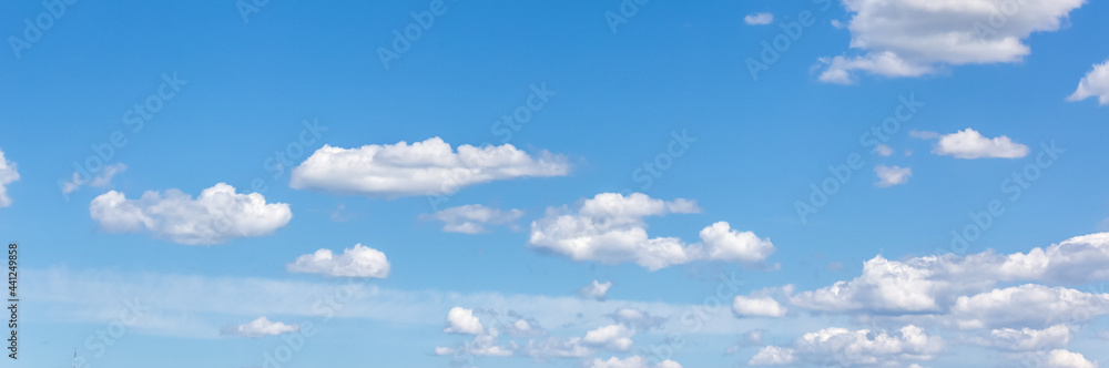 blue clear sky with white clouds wide panorama view blue clear sky with white clouds wide panorama view