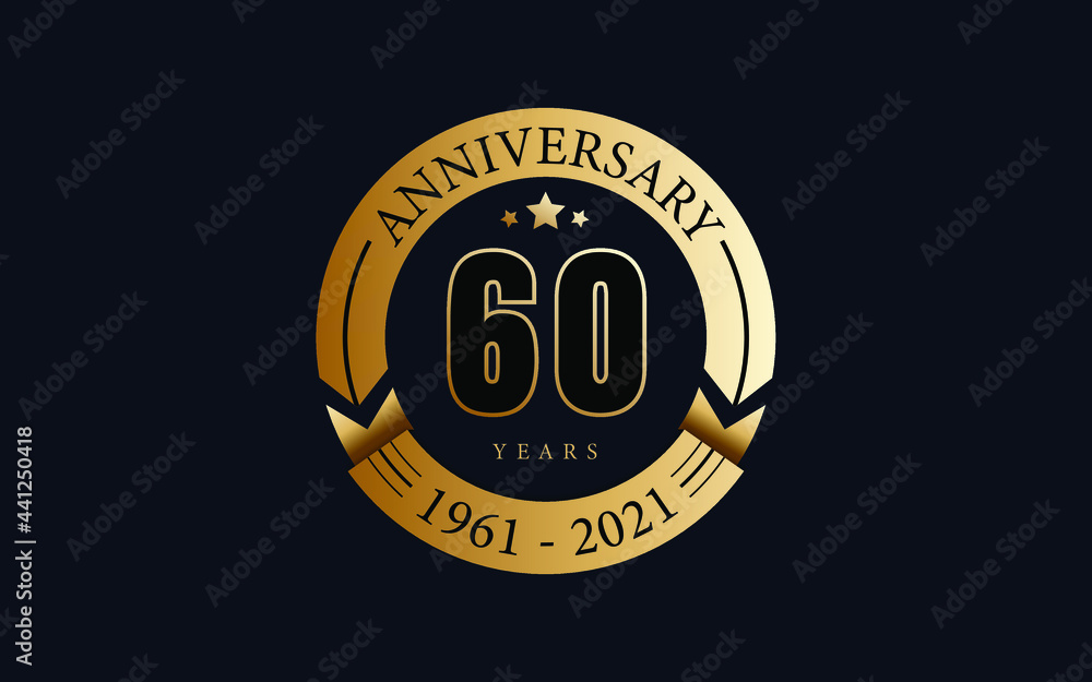 60 years anniversary. Golden seal with stars. 60 years anniversary. Golden seal with stars.