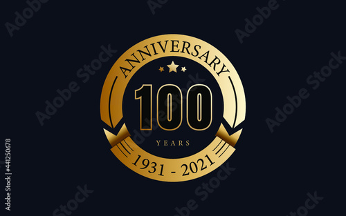100 years anniversary. Golden seal with stars.