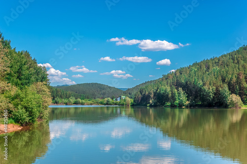 Beautiful lake landscape with mountains in the background 