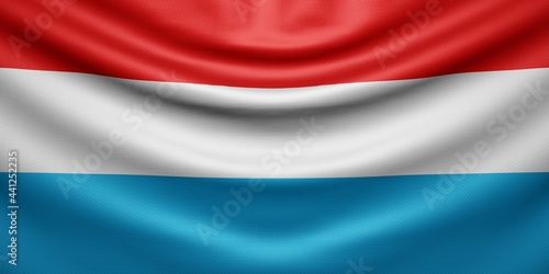 Foto Hanging wavy national flag of Luxembourg with texture. 3d render.