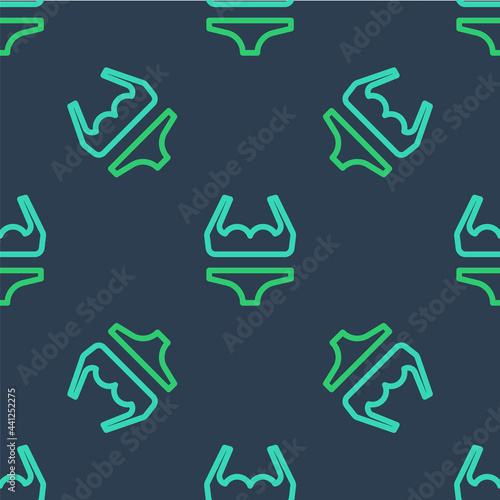 Line Swimsuit icon isolated seamless pattern on blue background. Vector