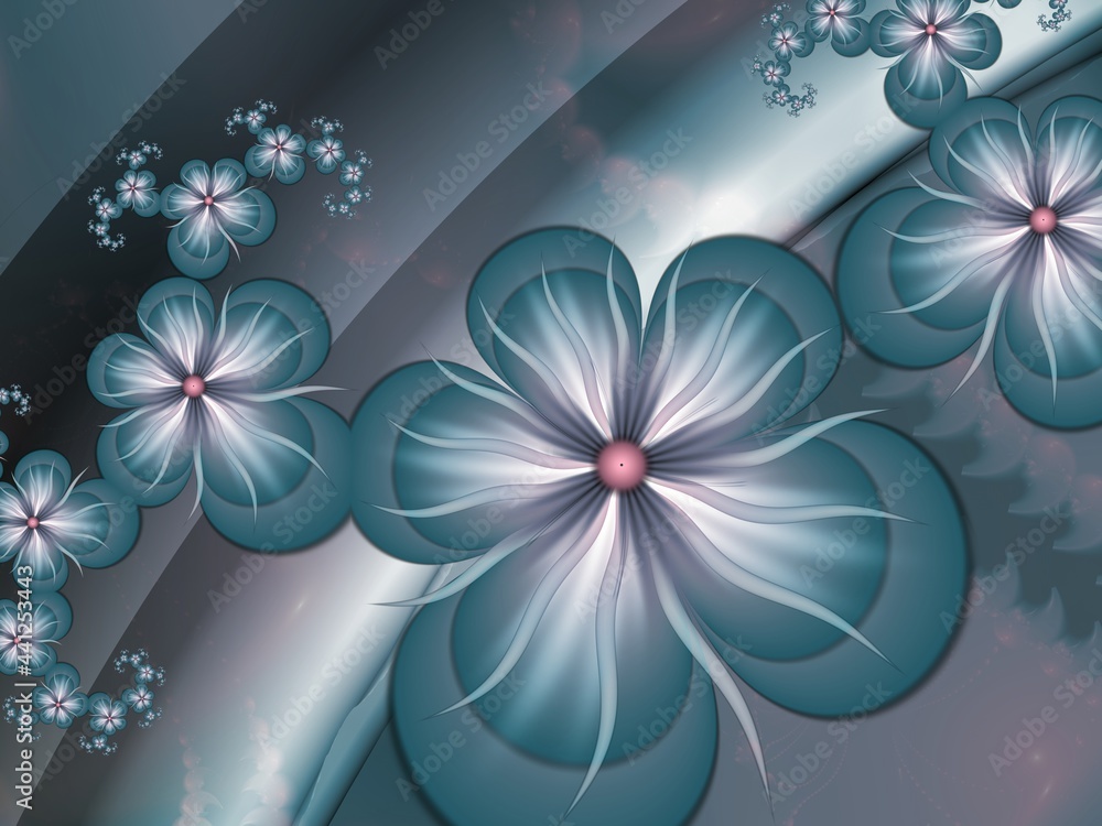 Obraz premium Blue fractal illustration background with flower. Creative element for design.Original digital artwork with place for text...Creative work.