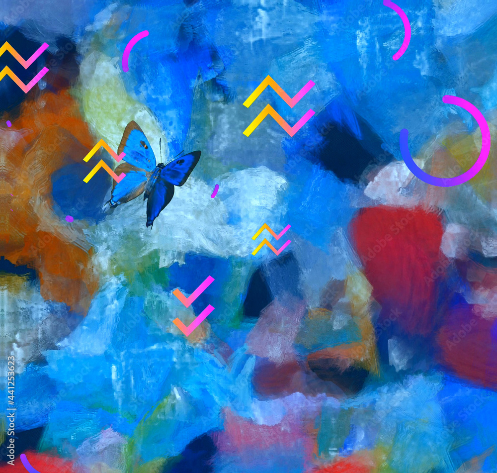 Fototapeta premium Butterfly on Abstract Painting