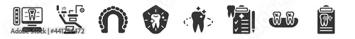 filled set of dentist icons. glyph vector icons such as radiograph, dentist chair, maxilla, dental protection, tooth whitening, health report. vector illustration.