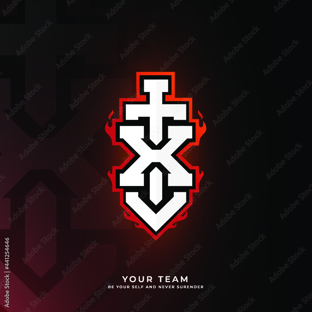 Obraz premium Initial X logo design with sword, Logo for game, esport, initial gaming, community or business.
