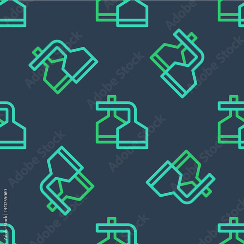Line Traditional brewing vessels in brewery icon isolated seamless pattern on blue background. Beer brewing process. Distillery plant, brewery. Vector