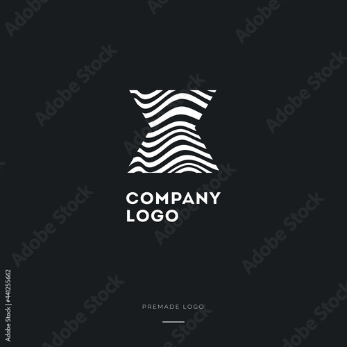 Black and White Zebra X Letter Logo Design. Creative X vector illustration with lines.