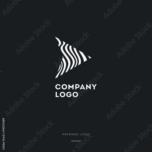 Black and White Zebra Play Logo Design. Creative vector illustration with lines.