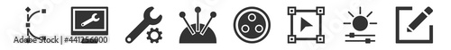 filled set of edit tools icons. glyph vector icons such as curvature, repair tools, repair tool, needle case, quark, defining. vector illustration.