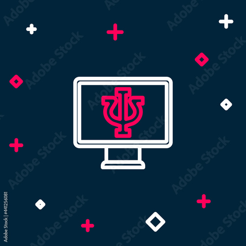 Line Online psychological counseling distance icon isolated on blue background. Psychotherapy, psychological help, psychiatrist online consulting. Colorful outline concept. Vector