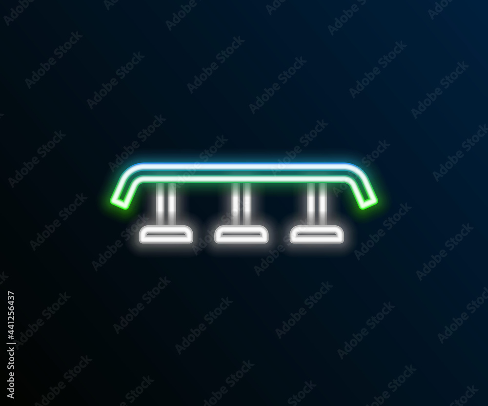Glowing neon line Skateboard stairs with rail icon isolated on black background. Colorful outline concept. Vector Glowing neon line Skateboard stairs with rail icon isolated on black background. Colorful outline concept. Vector