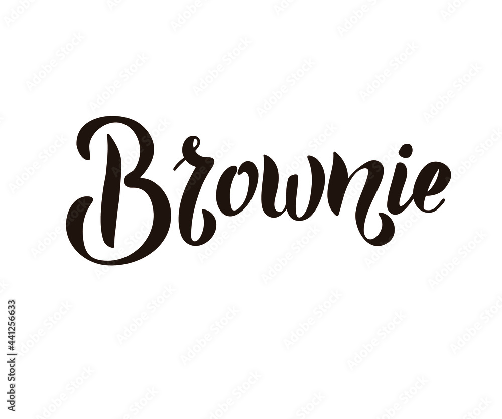 Brownie vector logo. Hand drawn lettering typography. Packaging, print, poster, banner Brownie vector logo. Hand drawn lettering typography. Packaging, print, poster, banner