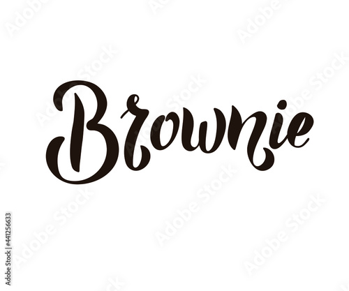 Brownie vector logo. Hand drawn lettering typography. Packaging, print, poster, banner