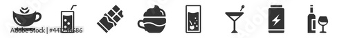 filled set of drinks icons. glyph vector icons such as cappuccino, soft drink, chocolate, frappe, tom collins, alcohol. vector illustration.