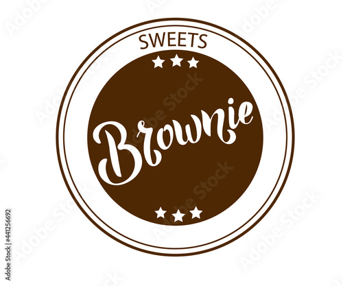 Brownie vector logo. Hand drawn lettering typography. Packaging, print, poster, banner