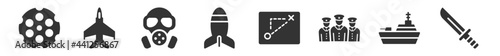 filled set of army icons. glyph vector icons such as chamber, air force, gas mask, airplane bomb, military strategy, combat knife. vector illustration.